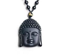 Faszinierend Halskette Ketten Schmuck Herren Frauen Anhänger Necklace Natürlicher Mattierter Obsidian Shakyamuni Buddha Kopf Anhänger Buddhistische Religiöse Amulett Halskette Männer Und Frauen
