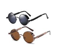 Fauge 2 x runde Metall-Sonnenbrille, Steampunk, für Herren und Damen, modische Gläser, Retro-/Vintage-Sonnenbrille, UV400 ( und schwarz)