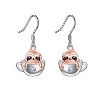 Faultier Ohrringe für Damen Mädchen 925 Sterling Silber Tassen Hängend Ohrhänger Faultier Schmuck Geschenk