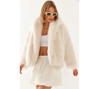 Faux Fur Verkürzter Offener Kragenmantel M