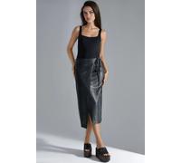 Faux-Leder-Midirock mit Schleifendetail S