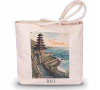 favplace Shopping Tasche mit Städtemotiv Pura Ulun Danu Bratan Bali Tote Bag - Shopper bzw. Einkaufstasche für Fernweh oder Heimat - Reise Daybag - Jutebeutel