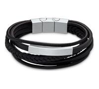 FAVS FAVS Herren-Armband Leder, Edelstahl schwarz