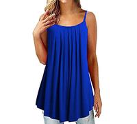 FAWHEWX Damen Ärmelloses Sommer-Casual-Camisole-Tanktop mit Falten, Spaghettiträger, Camisole-Top, lockeres, faltiges Rundhals-T-Shirt, einfarbig, große Größe, Tanktop,(C-Blau/6XL)