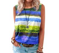 FAWHEWX Damenmode, Farbverlauf, Kontrastfarbe, Bedruckt, Weste, Rundhalsausschnitt, locker, ärmellos, T-Shirt, Oberteil, locker, Tunika, personalisierte Farbverlauf, Bedruckt, Weste(B-Grün/5XL)