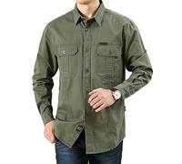 FAWHEWX Herren Button-Down-Hemd, Baumwollwaschung, lässige Langarmjacke, Herren-Langarmshirt mit normaler Passform, lockeres Langarm-Freizeithemd mit Brusttasche,(C-Grün/XL)