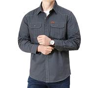 FAWHEWX Herren Button-Down-Hemd, Baumwollwaschung, lässige Langarmjacke, Herren-Langarmshirt mit normaler Passform, lockeres Langarm-Freizeithemd mit Brusttasche,(G-Grau/6XL)