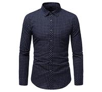 FAWHEWX Herren-Formalhemd, langärmelig, Kariertes Hemd, Knopfleiste, Business-Hemd, Herbst und Winter, Herrenhemd, langärmelig, Kariertes Hemd, Freizeithemd, Business-Hemd,(C-Blau/XXL)