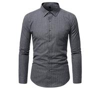 FAWHEWX Herren-Formalhemd, langärmelig, Nadelstreifen-Knopf, Business-Hemd, Herbst und Winter, Herrenhemd, langärmelig, gestreift, Freizeithemd, Business-Hemd, Mit Brusttasche(B-Grau/4XL)