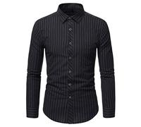 FAWHEWX Herren-Formalhemd, langärmelig, Nadelstreifen-Knopf, Business-Hemd, Herbst und Winter, Herrenhemd, langärmelig, gestreift, Freizeithemd, Business-Hemd, Mit Brusttasche(A-Schwarz/XL)