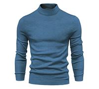 FAWHEWX Herren-Halbrollkragenpullover, schmales Basic-Top, langärmeliger Strickpullover, lässiger, verdickter Pullover, Winter-Männer, warm gestrickt, weich und bequem, kleinerPulli(C-Blau/XL)
