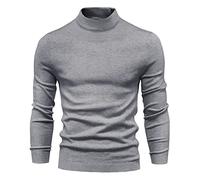 FAWHEWX Herren-Halbrollkragenpullover, schmales Basic-Top, langärmeliger Strickpullover, lässiger, verdickter Pullover, Winter-Männer, warm gestrickt, weich und bequem, kleinerPulli(H-Grau/XL)
