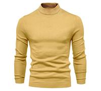 FAWHEWX Herren-Halbrollkragenpullover, schmales Basic-Top, langärmeliger Strickpullover, lässiger, verdickter Pullover, Winter-Männer, warm gestrickt, weich und bequem, kleinerPulli(J-Gelb/XL)
