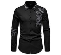 FAWHEWX Herren-Hemd mit Drachen-Stickerei, langärmelig, reguläre Passform, Business-Casual, Button-Down-Hemd, Herren-Freizeithemd, Slim-Fit, Button-Down-Langarm-Kleiderhemd-Oberteil(B-Schwarz/L)