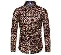 FAWHEWX Herren-Hemd mit Leopardenmuster, langärmlig, Animal-Print, Gepard, lässiges Button-Down-Hemd, Vintage-Stil, Herren-Hemd mit Animal-Print, Button-Down-Langarm, Party-Hemd,(B-Gelb/3XL)