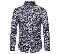 FAWHEWX Herren-Hemd mit Leopardenmuster, langärmlig, Animal-Print, Gepard, lässiges Button-Down-Hemd, Vintage-Stil, Herren-Hemd mit Animal-Print, Button-Down-Langarm, Party-Hemd,(EIN weißer/XXL)