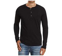 FAWHEWX Herren Henley-Langarm-T-Shirt, lässig, einfarbig, Hemdoberteile, Herren, lässig, schmal, Basic, Henley-Langarm, modisches T-Shirt, Weiß, Khaki, Lila, Grau, Grün, Schwarz,(F-Schwarz/XXL)