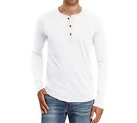 FAWHEWX Herren Henley-Langarm-T-Shirt, lässig, einfarbig, Hemdoberteile, Herren, lässig, schmal, Basic, Henley-Langarm, modisches T-Shirt, Weiß, Khaki, Lila, Grau, Grün, Schwarz,(EIN weißer/XL)