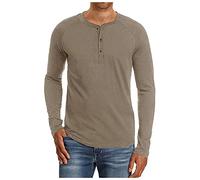 FAWHEWX Herren Henley-Langarm-T-Shirt, lässig, einfarbig, Hemdoberteile, Herren, lässig, schmal, Basic, Henley-Langarm, modisches T-Shirt, Weiß, Khaki, Lila, Grau, Grün, Schwarz,(B-Khaki/L)