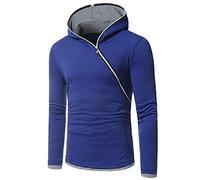 FAWHEWX Herren-Kapuzenpullover mit diagonalem Reißverschluss, Kontrastfarbe, lockeres, schmales Sweatshirt, Frühling und Herbst, Herren-Freizeitmode, langärmeliges Pullover-Sweatshirt(C-Blau/L)