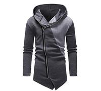 FAWHEWX Herren-Kontrastfarbe, Jacke mit Kapuze, diagonaler Reißverschluss, Herbst und Winter, Herren-Jacke mit diagonalem Reißverschluss, schlanke, unregelmäßige Strickjacke mit Kapuze, Lange Jacke