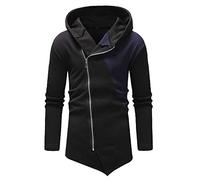 FAWHEWX Herren-Kontrastfarbe, Jacke mit Kapuze, diagonaler Reißverschluss, Winter Herren-Jacke mit diagonalem Reißverschluss, schlanke, unregelmäßige Strickjacke mit Kapuze, Lange Jacke(Schwarz/M)