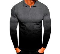 FAWHEWX Herren-Langarm-T-Shirt, lässig, sportlich, lockeres Herren-Poloshirt mit Farbverlauf, Herren-Golfshirt mit Farbverlauf, schmale Passform, Revers-Knopf-Polo-Langarm-Henley(H-Grau 1/XL)