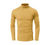 FAWHEWX Herren-Langarmpullover, warmes, einfaches, hochgeschlossenes, langärmliges T-Shirt, schlankes, atmungsaktives, einfarbigesBasisschichthemd(H-Gelb/S)