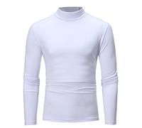 FAWHEWX Herren-Langarmshirt mit hohem Kragen, T-Shirt, schmales, hochgeschlossenes Pullover-Sweatshirt, Unterwäsche, Stretch, einfarbig, Winter Herren-Basic-Shirt mit warmem Boden(EIN weißer/M)