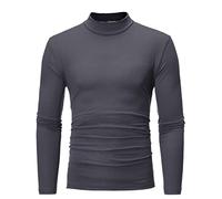 FAWHEWX Herren-Langarmshirt mit hohem Kragen, T-Shirt, schmales, hochgeschlossenes Pullover-Sweatshirt, Unterwäsche, Stretch, einfarbig, Winter Herren-Basic-Shirt mit warmem Boden(F-Grau 1/M)