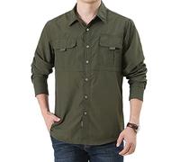 FAWHEWX Herren Outdoor-Hemden, langärmelig, Wanderoberteile, Sonnenschutz-Hemden, schnell trocknend, leicht, mit Taschen-Hemden, Frühling, Sommer, Knopf-Hemden, atmungsaktiv, Golf,(B-Grün/XL)