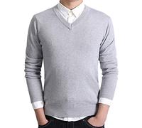 FAWHEWX Herren-Pullover mit V-Ausschnitt, langärmelig, schlanker Business-Pullover, für Herbst und Winter, Herren-Weste aus Kaschmirwolle-Mischgewebe, Pulli mit V-Ausschnitt(EIN grau/3XL)