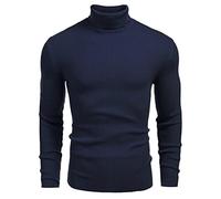FAWHEWX Herren-Rollkragenpullover, Strickpullover, schlanker und Warmer Basic-Rollkragenpullover,Herbst, Herrenmode, verdickter schlanker Rollkragenpullover, lässiger Rippenpullover(B-Blau/L)