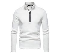 FAWHEWX Herren-Sportshirt mit Stehkragen, langärmlig, halbem Reißverschluss, Laufshirt, 1/4-Reißverschluss, Pullover, leicht, atmungsaktiv, für Fitnessstudio, Jogging, Trainingsshirt(EIN weißer/L)