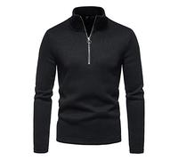 FAWHEWX Herren-Sportshirt mit Stehkragen, langärmlig, halbem Reißverschluss, Laufshirt, 1/4-Reißverschluss, Pullover, leicht, atmungsaktiv, für Fitnessstudio, Jogging, Trainingsshirt(B-Schwarz/XL)