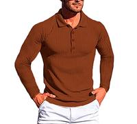 FAWHEWX Herren Stretch Muscle Shirt Langarm Baumwolle T-Shirt Slim Fit Poloshirt Herren Muscle Fit T-Shirt Langarm Stretch Casual Revers Knopf Slim Poloshirt(J-Kaffee/M)