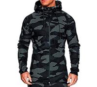 FAWHEWX Herren Zip Camo Hoodie Fleece Sweatshirt Herren Heavy Duty Hoodie Zip Cargo Pullover Herren Kapuze Full Zip Top Hoodie Militär Kampf Armee Camo Fleecejacke(B-Grau 1/L)