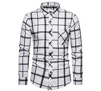 FAWHEWX Kariertes Freizeithemd für Herren, reguläre Passform, Langarmhemd, Kariertes Hemd für Herren, schmales, langärmliges, lässiges Oktoberfest-Karohemd mit Brusttasche,(R-Weiß 1/S)