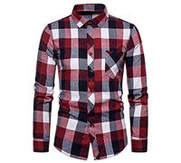 FAWHEWX Kariertes Freizeithemd für Herren, reguläre Passform, Langarmhemd, Kariertes Hemd für Herren, schmales, langärmliges, lässiges Oktoberfest-Karohemd mit Brusttasche,(I-Rot 2/3XL)