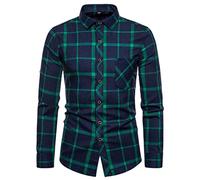 FAWHEWX Kariertes Freizeithemd für Herren, reguläre Passform, Langarmhemd, Kariertes Hemd für Herren, schmales, langärmliges, lässiges Oktoberfest-Karohemd mit Brusttasche,(Q-Grün 1/L)