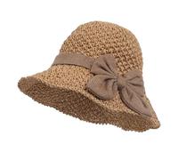 Faxianther Damen Strohhut mit Breiter Krempe Sommer Sonnenhut mit Schleife Geflochten Floppy Strand Strohhüte Stroh Fedora Hut Eimerhüte (Braun)