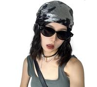 Faxianther Kunstleder Kopftuch für Frauen Bandana damen Einfarbig Vintage-Look Kopfbedeckung Haarbänder Dreieck Kopftücher Glitzer Hip Hop Turban Cap Hair Wraps Kopfschmuck (Silber)