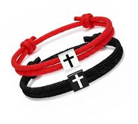 Fazvncv 2 Stück verstellbare Kreuz-Armbänder, handgefertigt, religiöse Paare, Taufe, Geburtstag, Paar, Einheitsgröße, Wie beschrieben