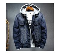 FBYDLL Herren Gefütterte Jeansjacke - Kapuzen Quilting Winter Sherpa Western Cowboy Mantel, Multi-Pocket Tooling Verdicken Trucker Jeans Outwear, Button Down Langarm Übergröße,Blau,L