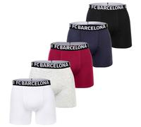 FC Barcelona Jungen Boxershorts, 5er Pack - Boxer Trunks, Baumwollmischung, Logobund, einfarbig Schwarz/Grau/Weiß/Blau/Rot 152