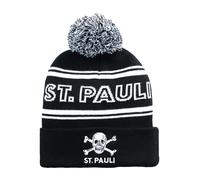 FC St. Pauli Bommelmütze - Totenkopf St. Pauli - schwarz/weiß Mütze Strickmütze Wintermütze - Plus Aufkleber Wir lieben Fußball