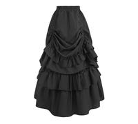 FCCAM Gothic Steampunk Rock Damen Saloon Girl Skirt Mittelalter Maxirock Renaissance Rock mit Rüsche Piraten Röck, Schwarz,XL
