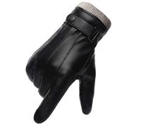 FCHITOP Winter Handschuhe Herren Leder Warm Dick Vlies Winddicht Kälteschutz Thermal Fäustlinge Anti-Rutsch Berührungssensitiver Bildschirm für Outdoor Fahren Camping PU Leder (10)