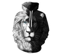 FCMWLKEJI Kapuzenpullover mit Tiermotiv, Schwarz / Weiß, Sport-Kapuzenpullover, Damen, Löwe, 3D-Druck, Sportbekleidung, Hip-Hop, Streetwear-Pullover, Schwarz , XL