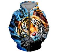 FCMWLKEJI Kapuzenpullover mit Tiermotiven, Tiger, Löwe, 3D-Druck, für Herren und Damen, mit Reißverschluss, übergroßes Tiermuster, Sweatshirt, Streetwear, Jacke, Mantel, Ghc2420111, L
